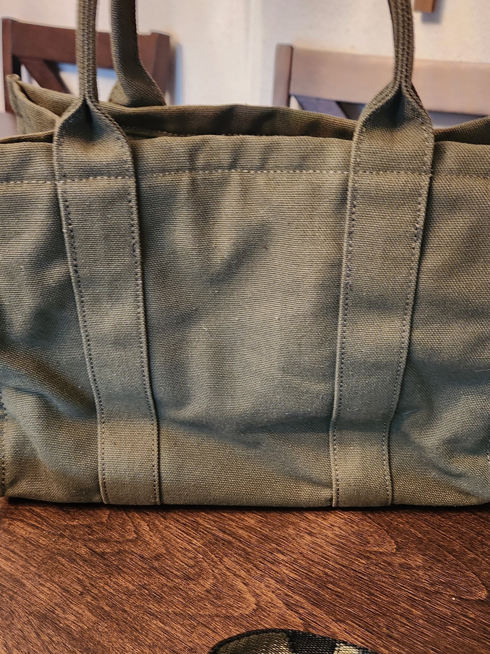 The Tote Bag Olive Canvas Tote with Camouflage Strap 12x9x5 - Picture 6 of 8